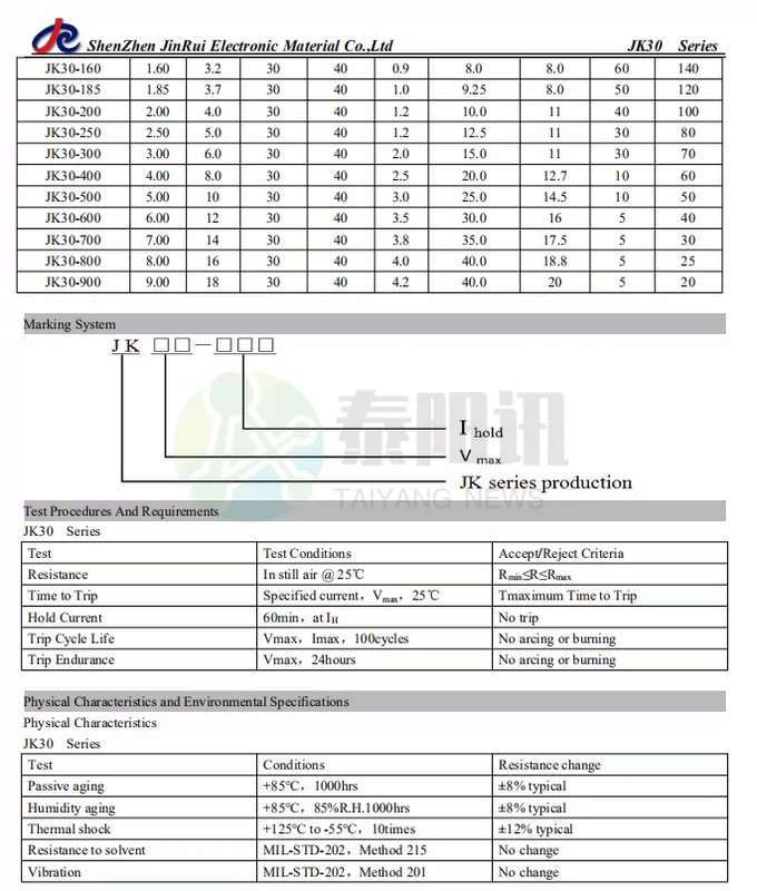 Cầu chì tự phục hồi cắm trực tiếp JK30V 0,2A/0,5/0,75/0,9/1,1/1,35/1,85/456789A cầu chì tổng ô to