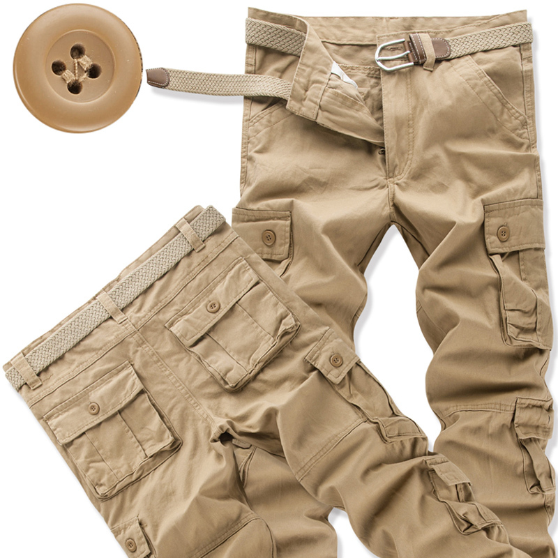 Pure Cotton Multi-Pocket Cargo Pants, Long Pants, Sports Pants, Work Pants, Men's Loose Fit, Durable, Camouflage Tactical Casual Pants, Trendy