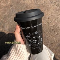 Double insulation can straw original ins Wind girl high face value ceramic coffee sippy cup with lid Cup