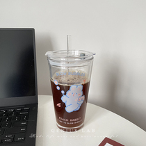 400ml large capacity ins student female Net red cute straw milk tea drinking cup scale glass cup