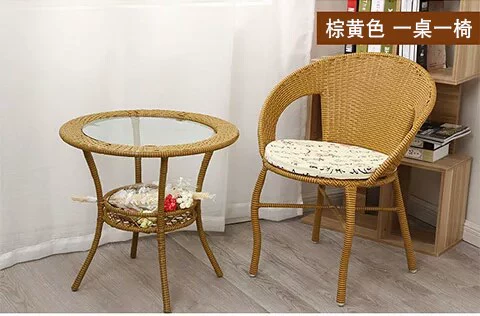 Wicker Ghế Ban công Bàn và Ghế Kết hợp Giải trí Nội thất Tengqi Ghế tựa lưng Vườn Mục vụ ngoài trời Wicker Ghế ba mảnh bộ bàn ghế uống trà ngoài trời