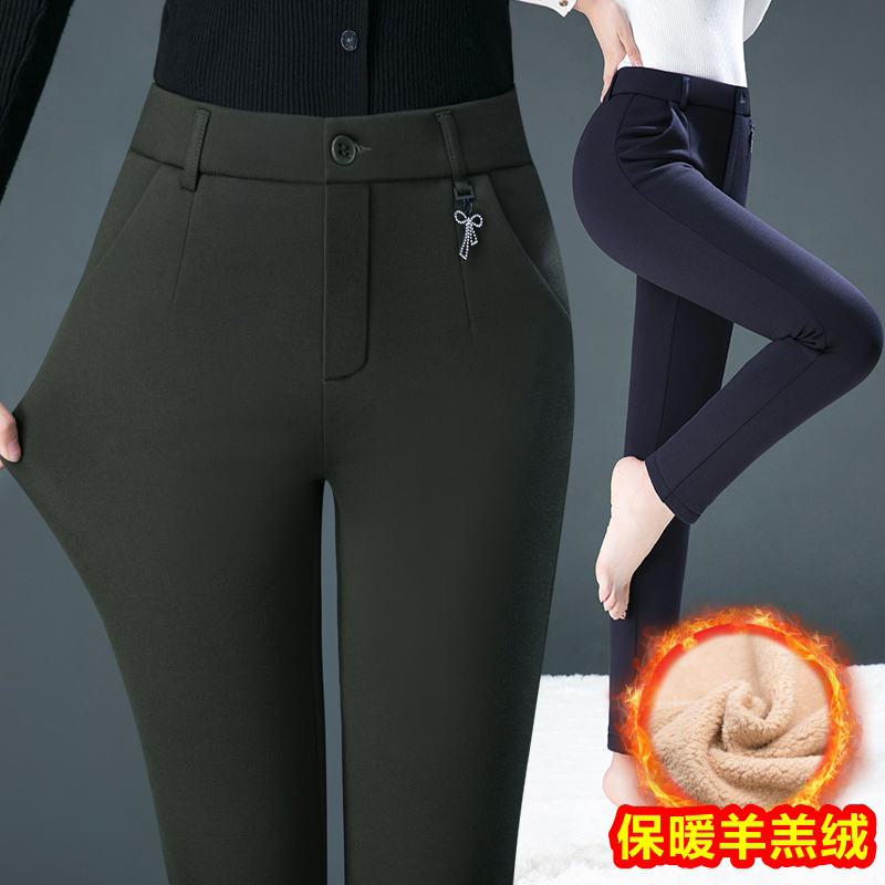 Autumn and winter women's casual pants high-waisted velvet thickened outer wear middle-aged winter cigarette pipe pants middle-aged mother pants