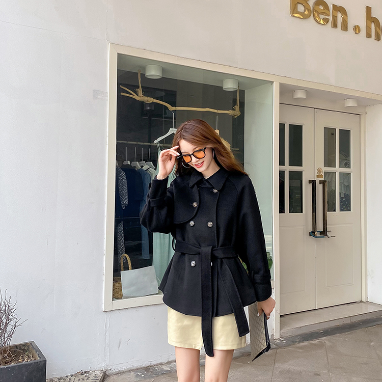 Double-sided, zero cashmere big coat girl short 21 autumn winter new loose Korean version small sub wool coat fashion