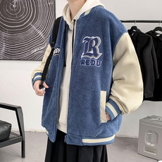 Куртка 拼色羊羔毛棒球领棉衣男春夏季加厚加绒潮牌ins外套冬装百搭棉服 Naija news