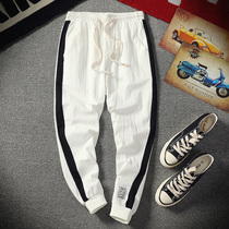 Autumn mens casual pants loose fat plus size drawstring sweatpants nine-point Harun pants Korean version of the trend fat