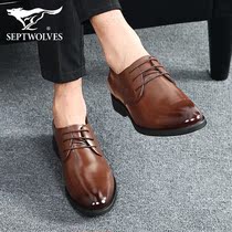Seven Wolves Mens Shoes Spring Brown Business Casual Shoes Inglén Genuine Leather Tide Shoes 100 Lap Leather Shoes Men Business Positive Dress