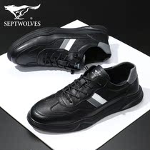 Seven Wolves Mens Shoes Fall New Trends Genuine Leather Board Shoes Black Bull Leather Mens Shoes Casual Shoes Mens Tide 100 Hitch