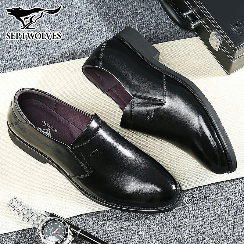 Septwolves men's shoes spring slip-on shoes leather sleeves business casual formal dress Korean version leather men's leather shoes