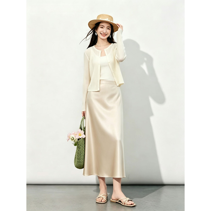 The Fabric Is Not Pure ~ Double Compensation! Item 13700 Lp High-Quality Mulberry Silk Satin Skirt for Women with High Drape and Hip-Hugging Fit