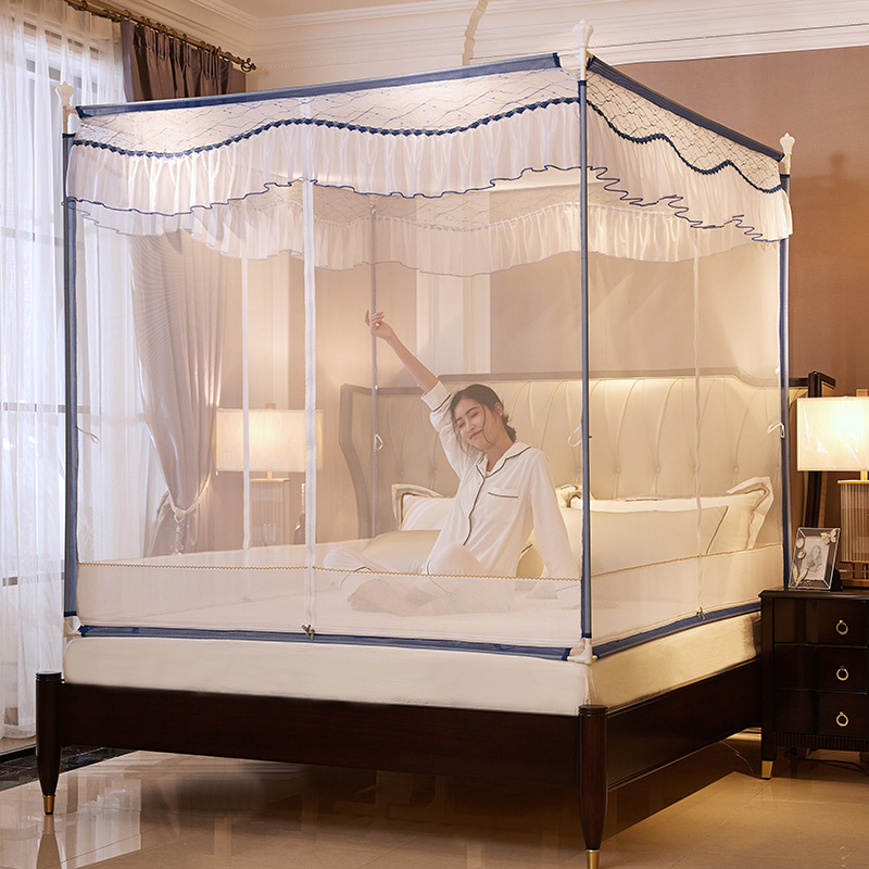 2021 new anti-fall mosquito nets Home one-piece bed blinds three doors thickened Tight Scaffold Rod can be installed without installation