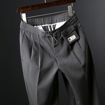 Pants mens nine-point casual pants spring and autumn thin dark striped straight elastic high-end Joker 9-point vertical pants