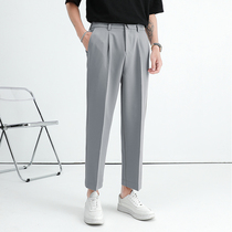 Casual trousers mens loose straight tube light mature style simple Korean trend summer thin hanging feeling wide leg ankle-length pants