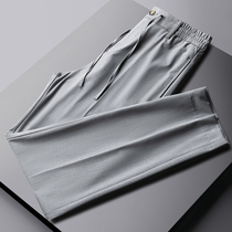 Casual pants mens ankle-length pants summer Thin Ice Silk Loose straight tube drop feel pants anti-wrinkle breathable 9-point trousers