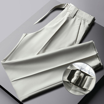 Ice silk hanging casual pants mens summer thin slim straight leg trousers 2021 New light green ankle-length pants