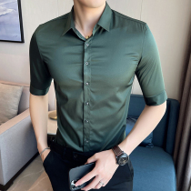 2021 new short sleeve shirt mens summer thin shirt Korean version of the trend slim casual quarter sleeve coat handsome