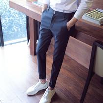 Mens summer nine-point casual pants Korean version of slim feet British black pants trend Joker boys 9 points trousers