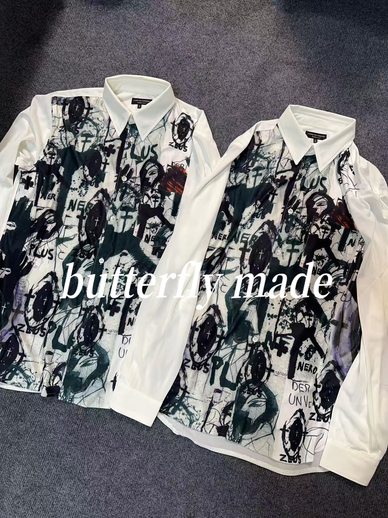 Мода Set comme des garcons cdg 19aw 主线白色手绘涂鸦满印印花长袖衬衫 Tagkita