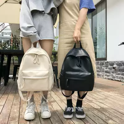 School bag female Korean version of Harajuku ulzzang high school student backpack ins street shot PU leather solid color campus backpack