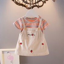 Balabala new childrens clothing girls summer belt dress girl baby cute princess fake two skirts child Han