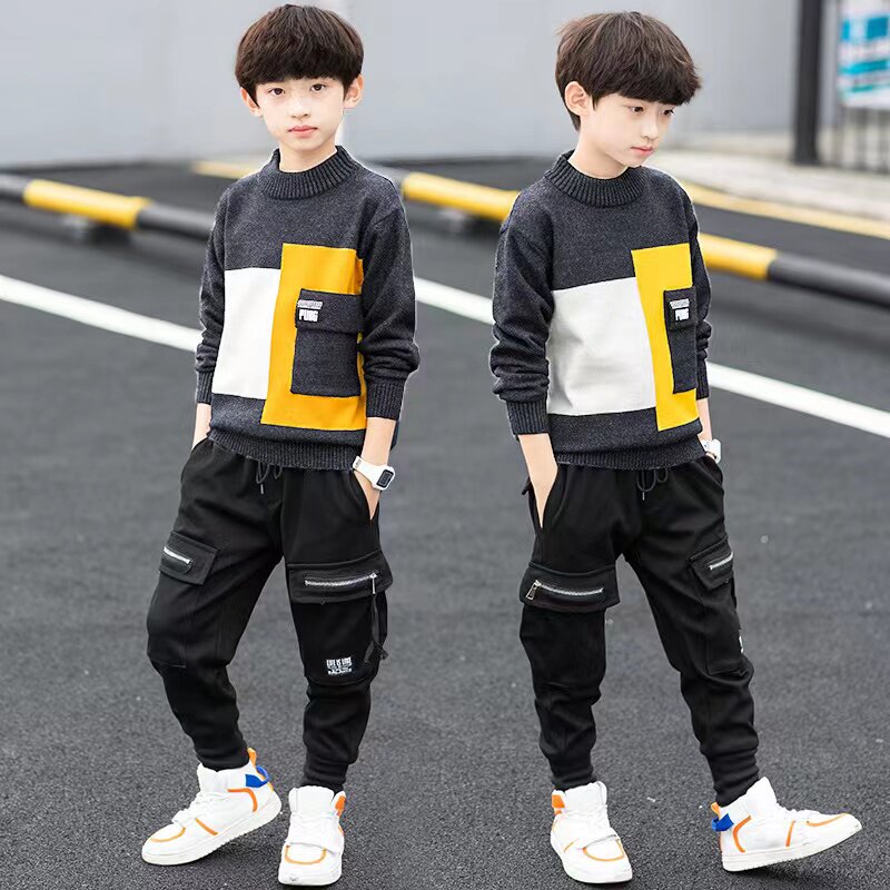 Happy Barra boy sweater thickened sleeve head autumn winter clothing 2021 new children CUHK children's spring and autumn knit cardio-hoodie