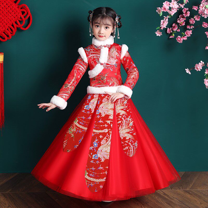 Lashabel Han clothing girls autumn and winter dress children's antique dress clothing new year Chinese wind winter