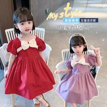 Balabala Hepburn Summer Girl 2021 Bow Cotton Princess Dress Korean Dress Breathable and Comfortable