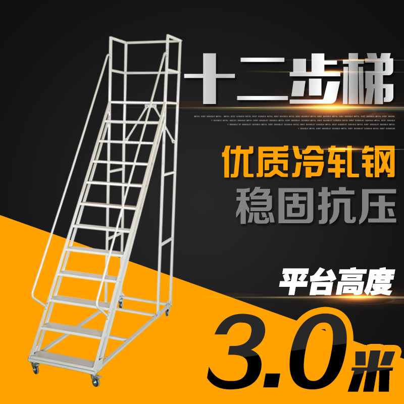 Wangyang storage Large 3m mobile platform ladder Warehouse shelf climbing car supermarket pick-up non-slip metal ladder