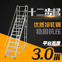 Wangyang storage large 3 m movable platform ladder warehouse shelf climbing car supermarket pick-up non-slip metal ladder