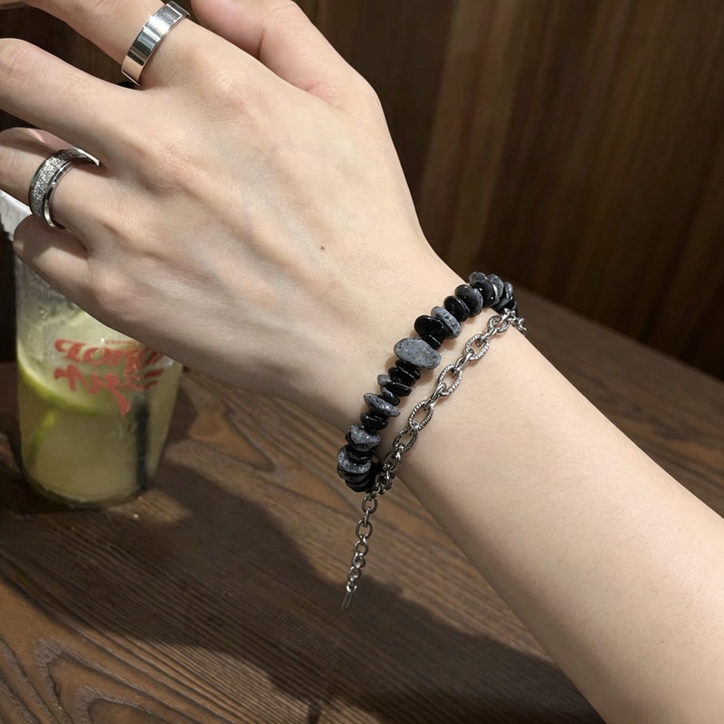 ins Cool Style Black and White Gravel Niche Bracelet, Dark Style, Unisex, Non-Fading, Adjustable Couple Jewelry