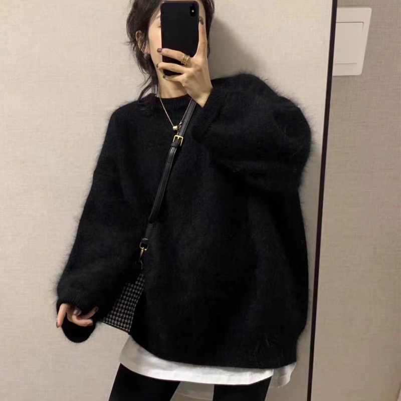 New Autumn and Winter Long-Haired Mink Wool Women's Sweater, Loose Mid-Length Pullover, Lazy Style Mink Wool Knit, Thick Xiaolu Brand