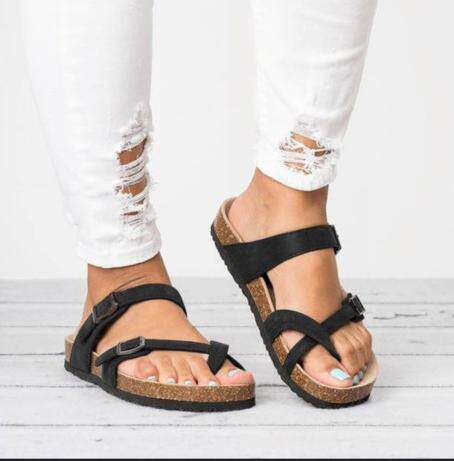 2020 Explosion summer sandals female big toe flat thick