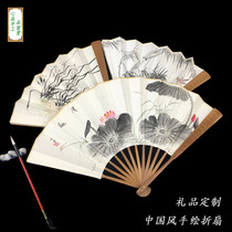 Middle Country Wind Hand Painted Melan Bamboo Flowers Bird Fan Xuan Paper Folding Fan Male And Female Style Gift Summer Craft Bamboo Fan