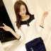 Áo thun mùa thu 2019 nữ mới tay dài cotton nữ phiên bản Hàn Quốc tự phối màu đen trắng phù hợp với áo sơ mi mùa thu - Áo phông
