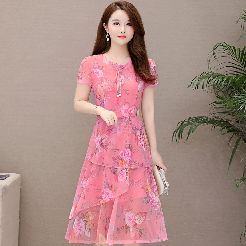 Quần áo mùa hè phụ nữ trung niên 30-40 tuổi 45 phụ nữ ngắn tay váy mùa hè váy voan mùa hè 50 - váy đầm
