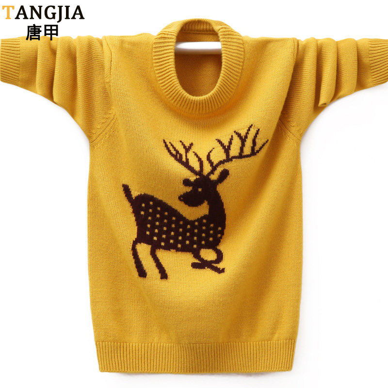 Primary and secondary school students winter thick pure cardigan boys round neck warm 8-10-12-16-year-old children's sweater