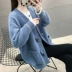 Áo len nữ 2019 thu đông 2014 phiên bản mới của Hàn Quốc có khóa sừng cỡ lớn buông tha nhung dày đan len - Vòng cổ áo len Vòng cổ áo len