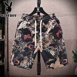 Playboy Ice Silk Floral Shorts Men's 2025 Summer Trendy Loose Five-Point Shorts Men's Silk Cool Beach Shorts