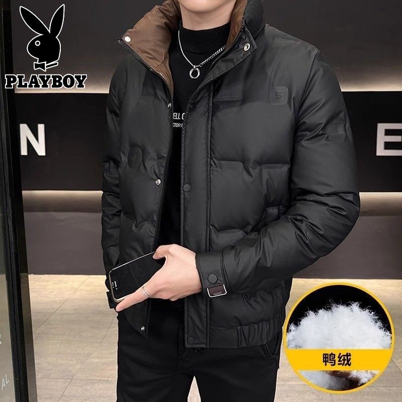 Мужской одноразовый пуховик Playboy, новинка зимы 2025, модный брендовый утолщенный мужской пуховик на белом утином пуху с воротником-стойкой