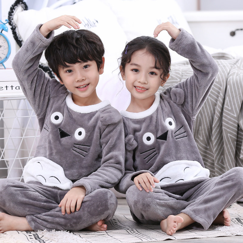 Children's pajamas girls flannel autumn winter thin boys coral velvet baby home clothes children cartoon suit