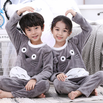 Childrens pajamas girl flannel autumn and winter thin boy coral velvet Baby Home clothing children cartoon set