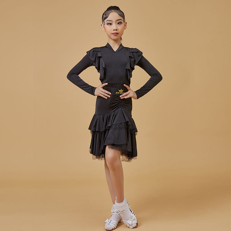 Autumn and winter New products Latin girls practice utilitarian professional fashion agaric side performance match wear long sleeve foreign dress