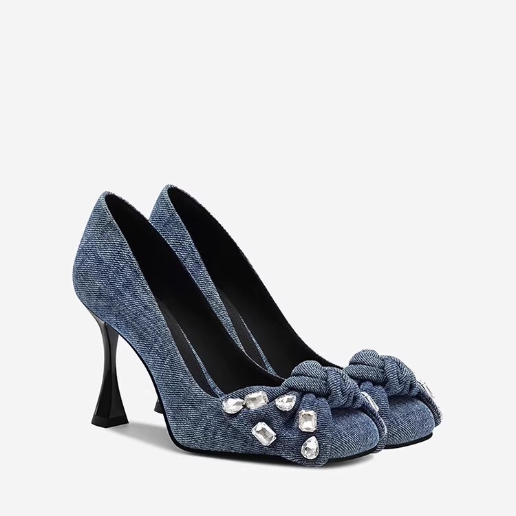 Blue Retro Denim High Heels for Women, Stiletto Heels, 2025 Autumn New Style, Square Toe, Rhinestone, Comfortable Shallow Mouth Single Shoes Blue Retro Denim High Heels for Women, Stiletto Heels, 2025 Autumn New Style, Square Toe, Rhinestone, Comfortable Shallow Mouth Single Shoes