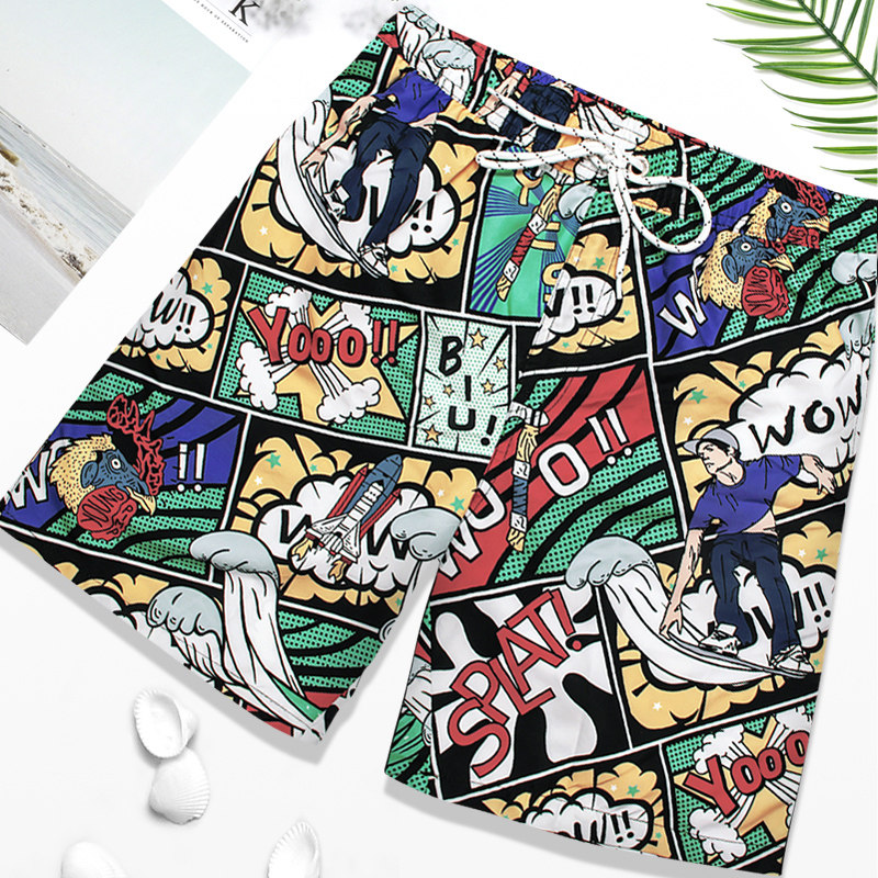 COPOZZ beach pants men's loose quick-drying swimming trunks vacation swimming leisure large size five-point color shorts slits vacation