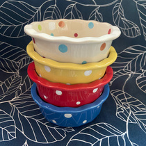Export ceramic cat food basin Pet Bowl dog drinking water bowl cute wave dot color non-shelf Bowl