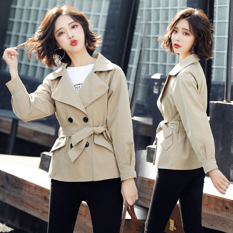 Spring Windcoat Jacket Woman Little Subspring Dress Mix with a high short paragraph 150cm 100 hitch 145 to close the waist and wear a lap