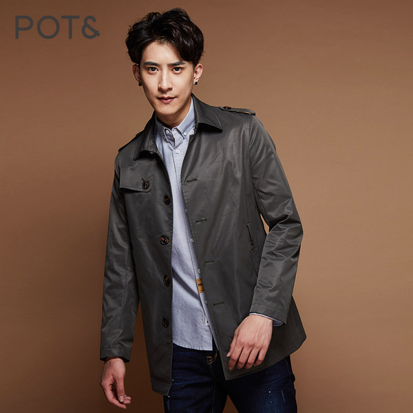 拉夏贝尔旗下 POTE 经典款 男式单排扣中长款风衣外套 天猫优惠券折后￥189包邮（￥399-210）2色可选