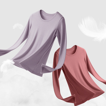 Single piece of autumn clothes girls wear base shirt jacket plus velvet fever fiber thermal underwear women thin round neck loose