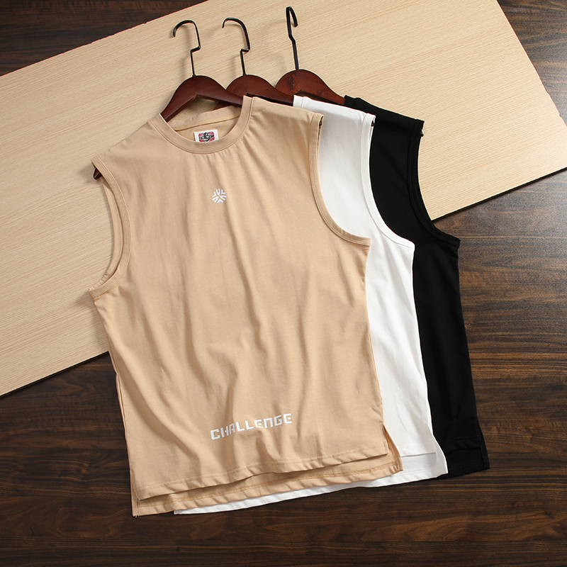 A Good Choice for Layering: a High-Low Slit Hem Tank Top, Pure Cotton Sleeveless Letter-Printed T-Shirt, Summer Basketball Shirt