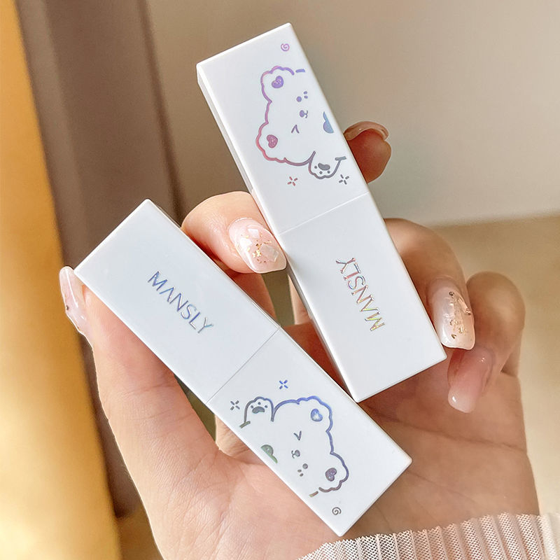 (Magnetic buckle) Lucky Bear Fog Lipstick Matte Moisturizing Non-drying Lip Balm Lip Glaze Red Tea Color Whitening Students