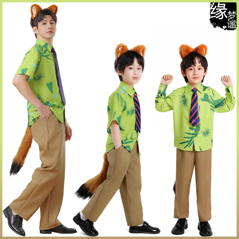 Nick Fox Shirt Disney Cosplay Costume Halloween Dress up Boys Children Adult Parent-Child Clothes
